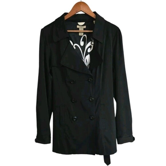 Vertigo Jackets & Blazers - Vertigo Paris Trench Coat Women’s Large Black Floral Lined Classic Preppy Belted